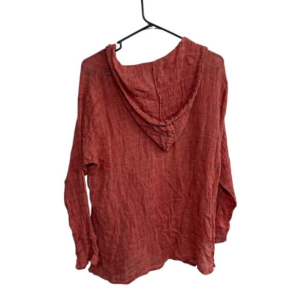Boho Linen Gauze Hoodie Top Chico’s Rust Red Pullover Size 3 XL‎ - Picture 2 of 6